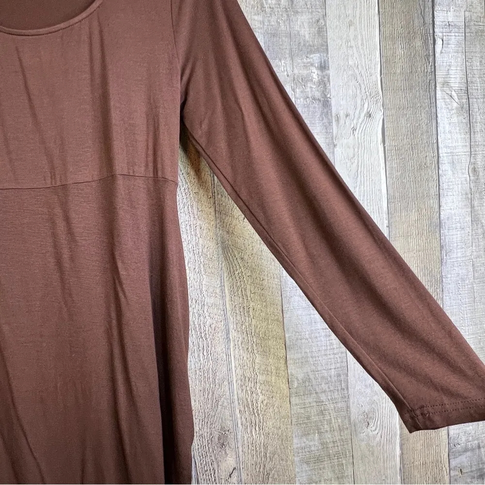 Isabel Size XS Brown Long Sleeve Crewneck Dress with Side Ruching & Tie - Image 4