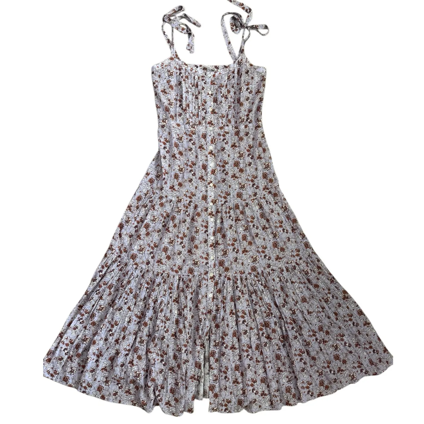 Veronica Beard Windansea Floral-Print Pleated Maxi Dress Lavender Size Large - Image 7