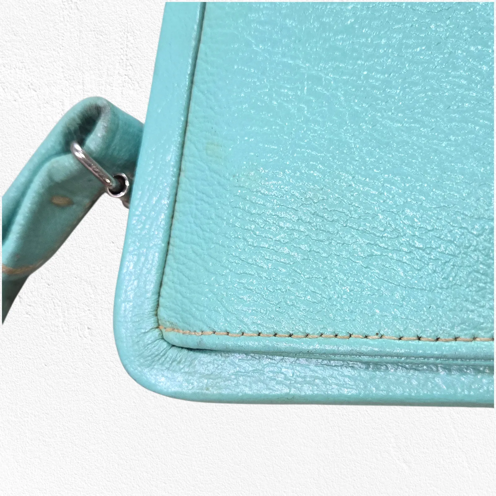 Vintage 50s Leather Handbag Robins Egg Blue Top Handle Purse Bass by Jacqueline - Image 9