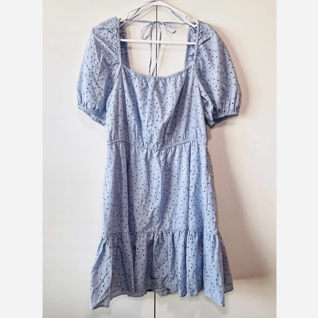 & Other Stories Women's Voluminous Broderie Anglaise Mini Dress - Dusty Blue NWT - Image 2