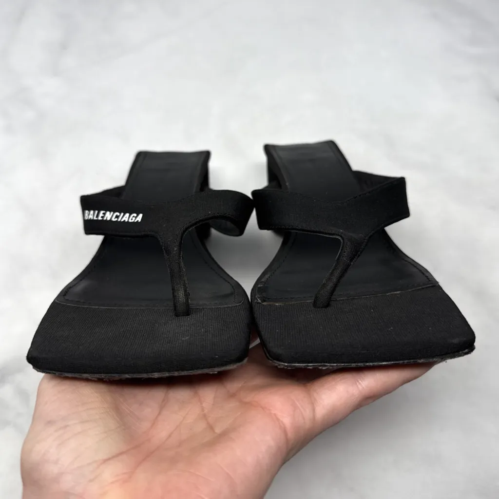 Balenciaga Double Square Toe Thong Block Heeled Sandals Black Designer Retro 36 - Image 6
