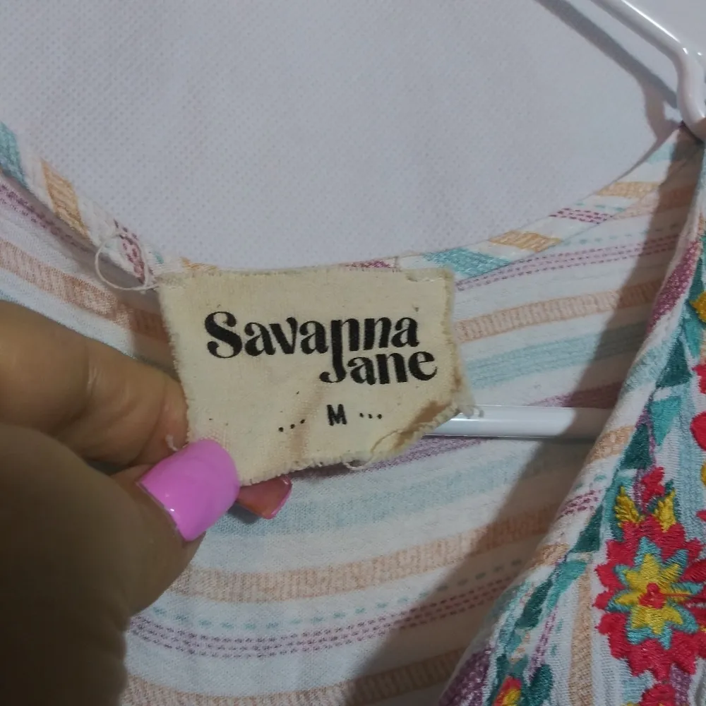 Savanna Jane Floral Embroidered Striped Sleeveless Top Boho Lightweight Size M Green Size M - Image 6