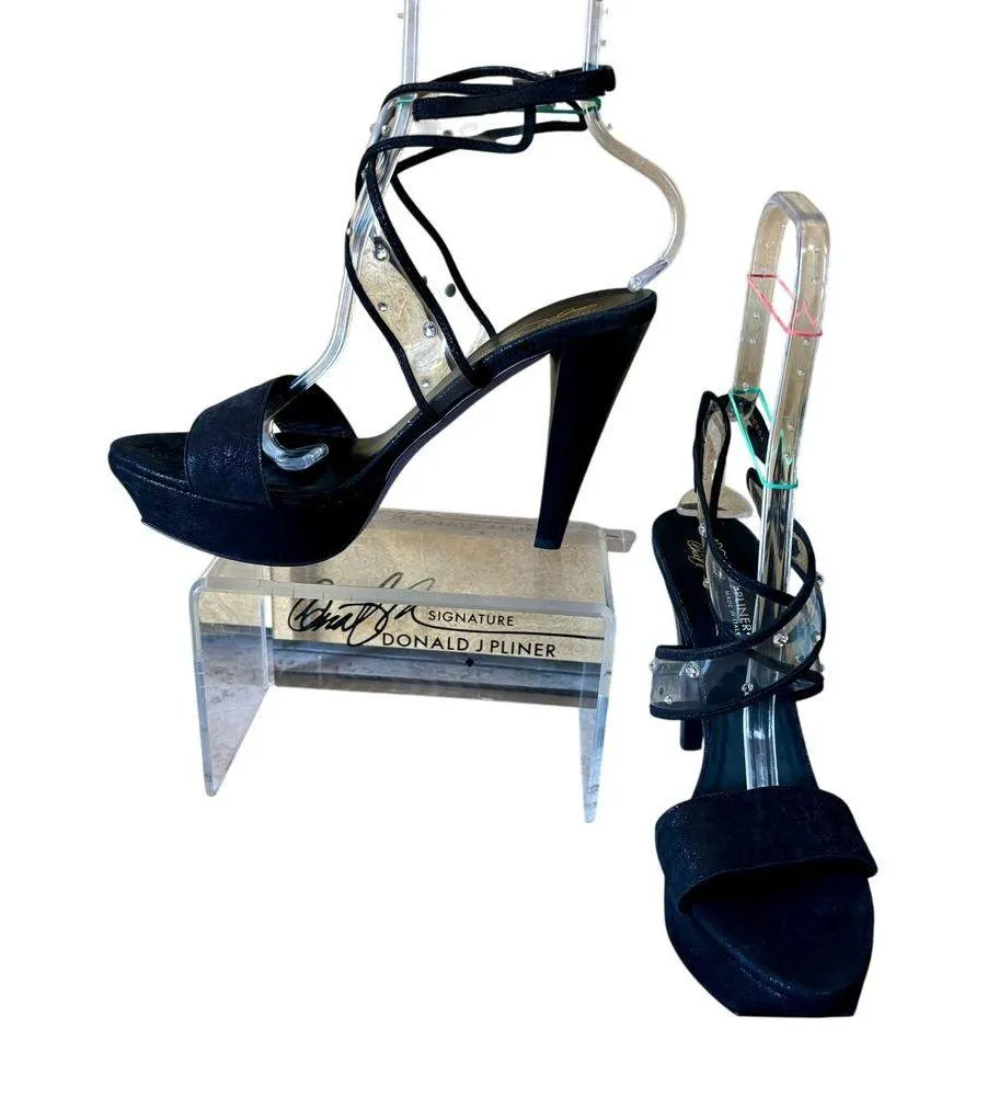 Donald Pliner Black Metallic Leather Platform Shoe Swarovski Crystals NWT $395 Size 7 - Image 8