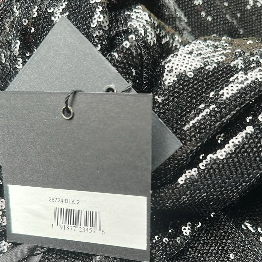 NWT IEENA MacDuggal sequin black mini Tuxedo long sleeve shoulder pad dress 2 - Image 5