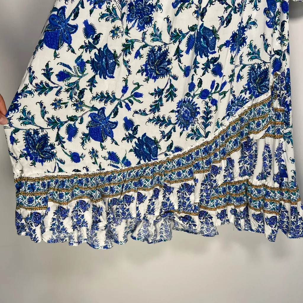 Nicole Miller Off Shoulder Dress Mini Floral Paisley Cottage Coastal Cowgirl M - Image 5