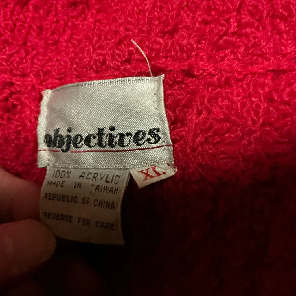 Vtg 80s Bright Red Objectives Fuzzy Cardigan Size XL - Image 2