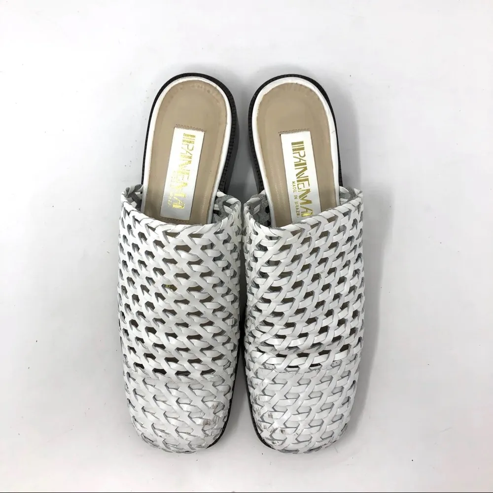 White leather basketweave mules, Brazil Size 7.5 - Image 3