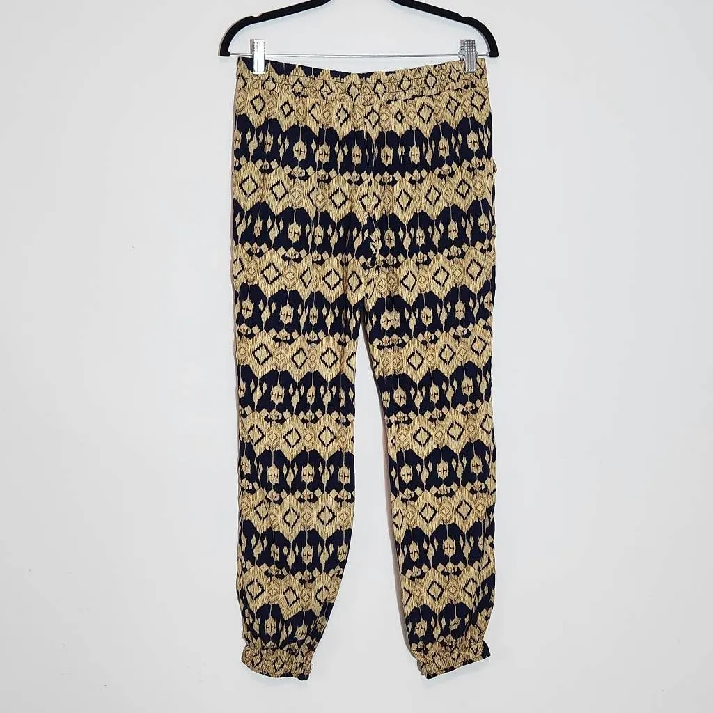 TCEC  Navy and Tan Print Jogger Pants Size Medium Boho Joggers - Image 5