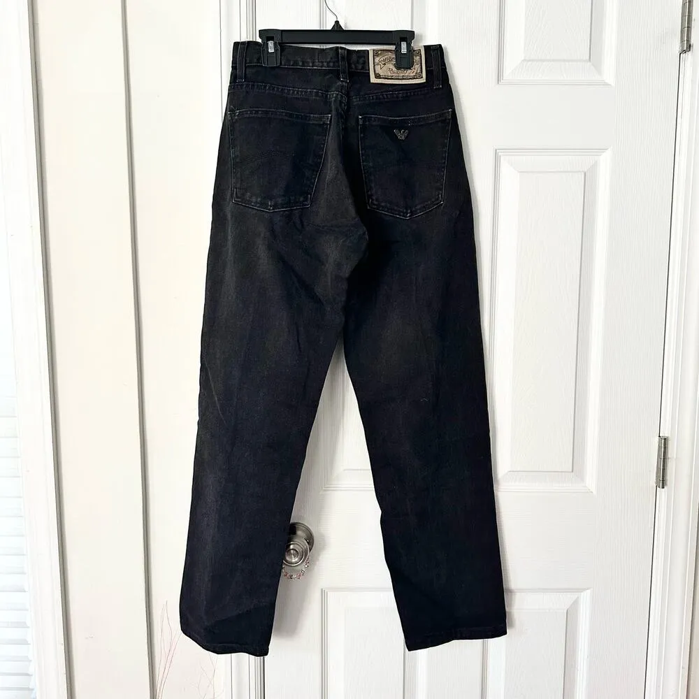 Armani Jeans Vtg Eco Stone Button Fly Black Wash Stiff High Rise Denim Jeans 30 - Image 7