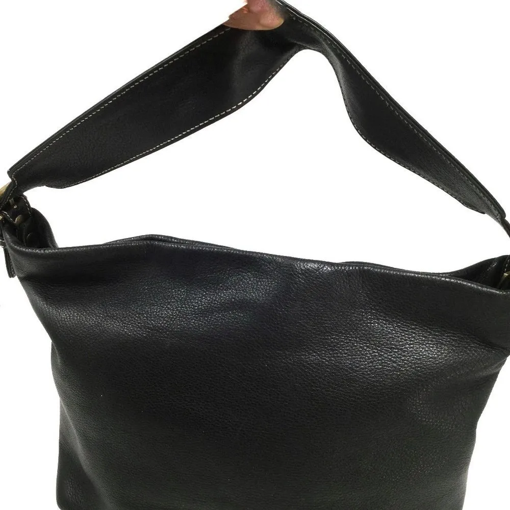 Carbotti Black Hobo Satchel Pebbled Leather Bag - Image 2