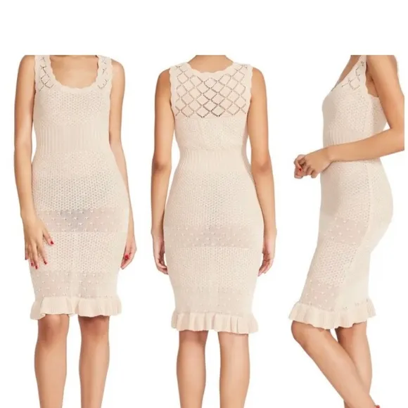 Betsey Johnson Alabaster crochet knit sleeveless dress tan size medium NWT - Image 2