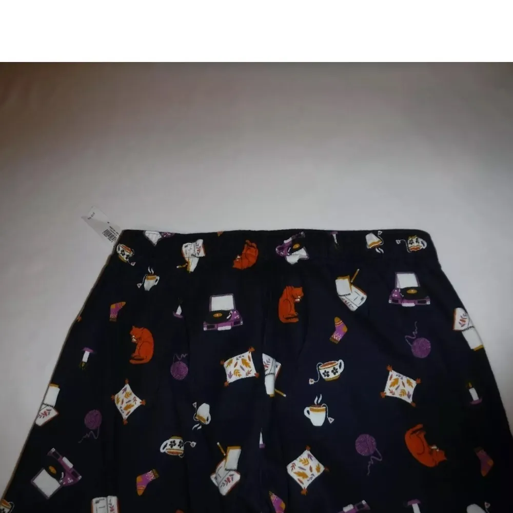 NWT Old Navy Flannel Sleep Lounge 100% Cotton Pants Navy Blue Tea Cat Size 3X - Image 6