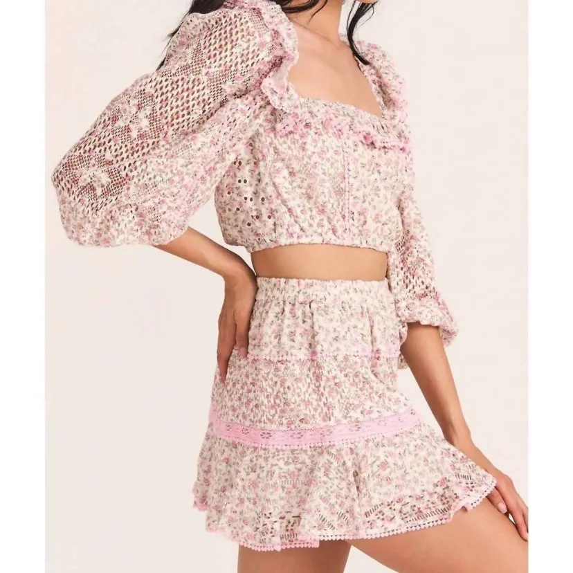 LOVESHACKFANCY dorabella crop top‎ Blouse in petunia pink size medium coquette - Image 11