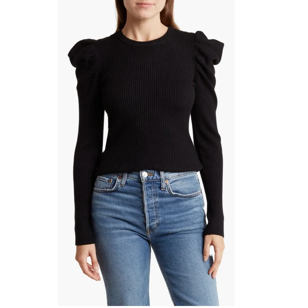 7 For All Mankind Cashmere Blend Ribbed Puff Sleeve Sweater, Size L New w/Tag - Image 10