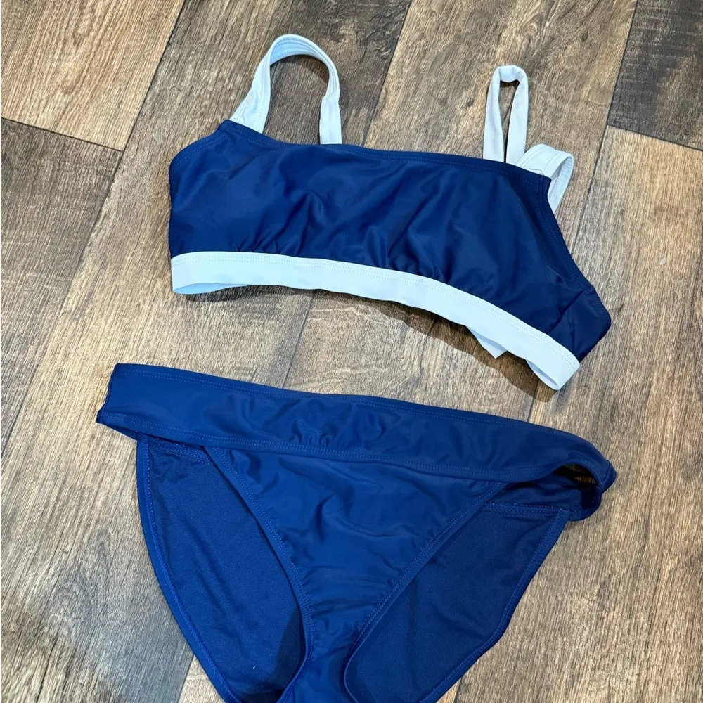 Athletic Blue and White Bikini Swim Set Size M - Image 2