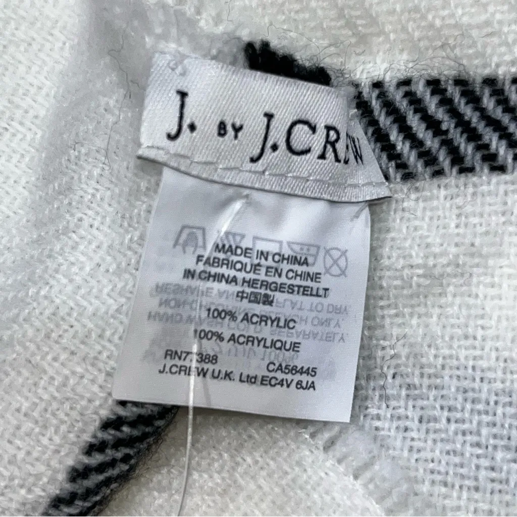 NEW J. Crew White & Black Windowpane Plaid Scarf Cape Wrap - Image 8