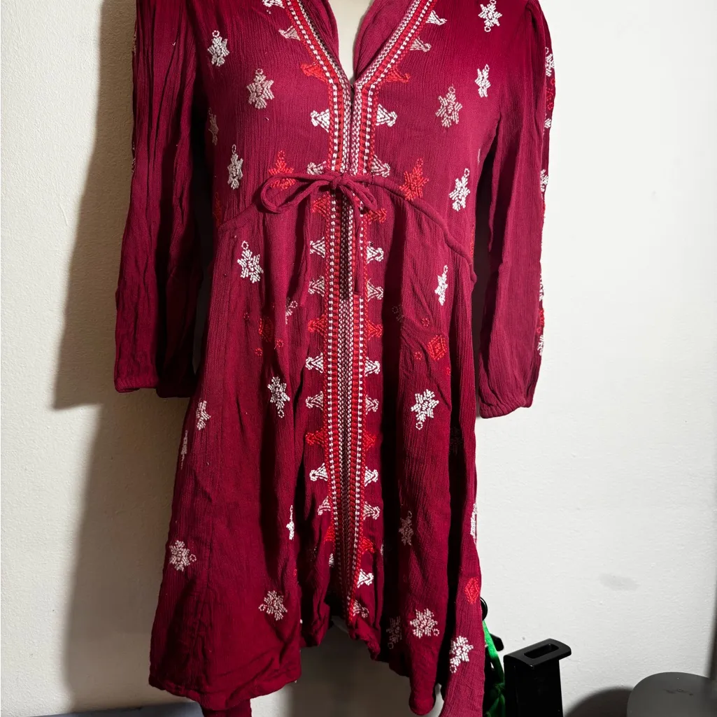 Free People FP Red Floral Stargazer Midi Women's Dress V Neck Rayon Sz XS Ex Con - Image 5