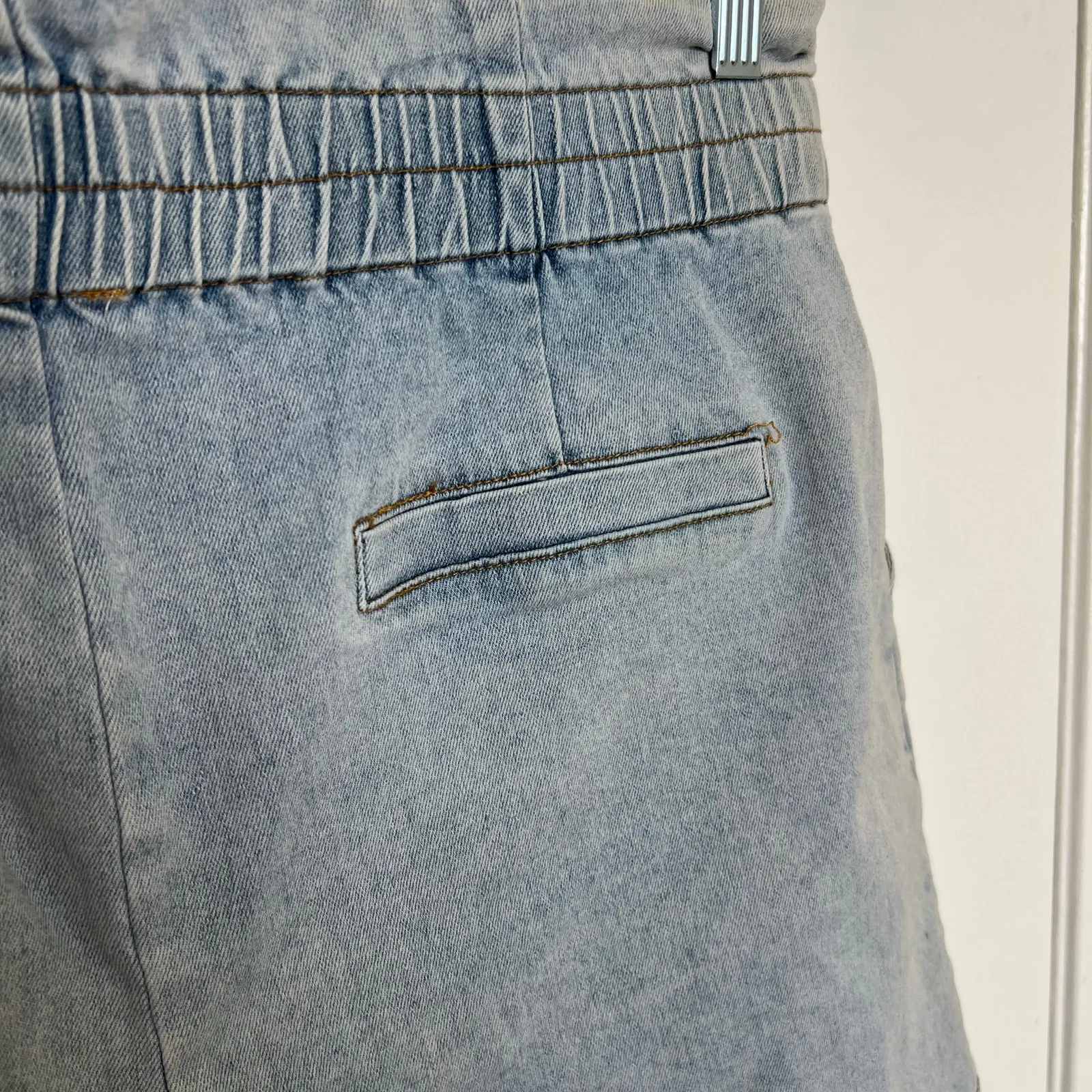 Skies Are Blue Denim Paperbag Waist Shorts Light Wash Soft Stretch Casual Summer - Image 8