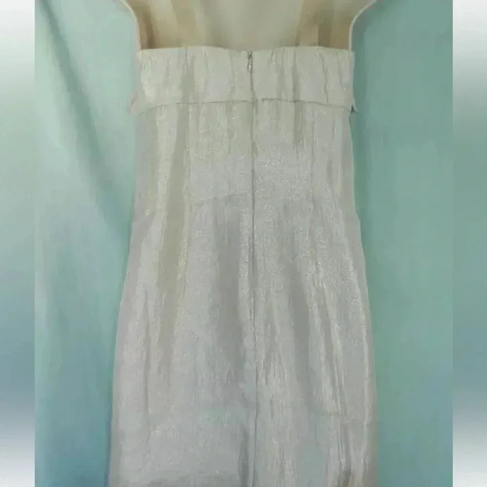 Boston Proper Y2K Rose Gold Shimmer Metallic Ruffle Sweetheart Neck Dress Size 2 - Image 5