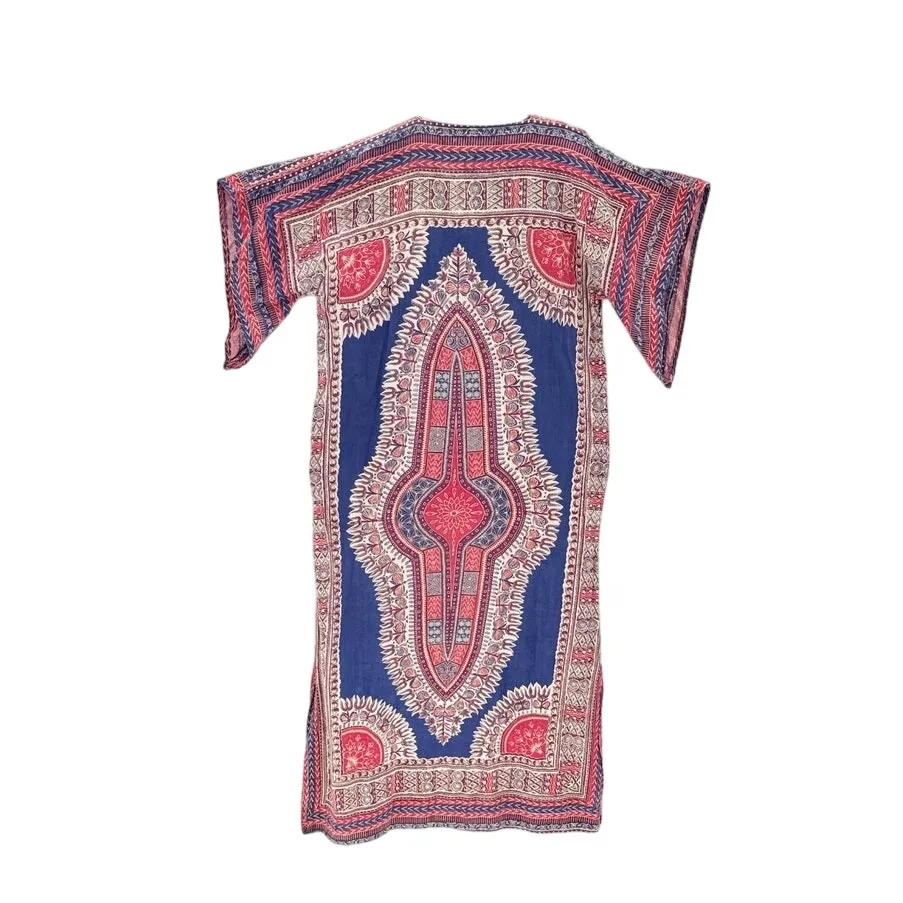 Vintage 70s Belled Sleeves Dashiki Caftan Dress India Arts Emporium size L Size L - Image 2