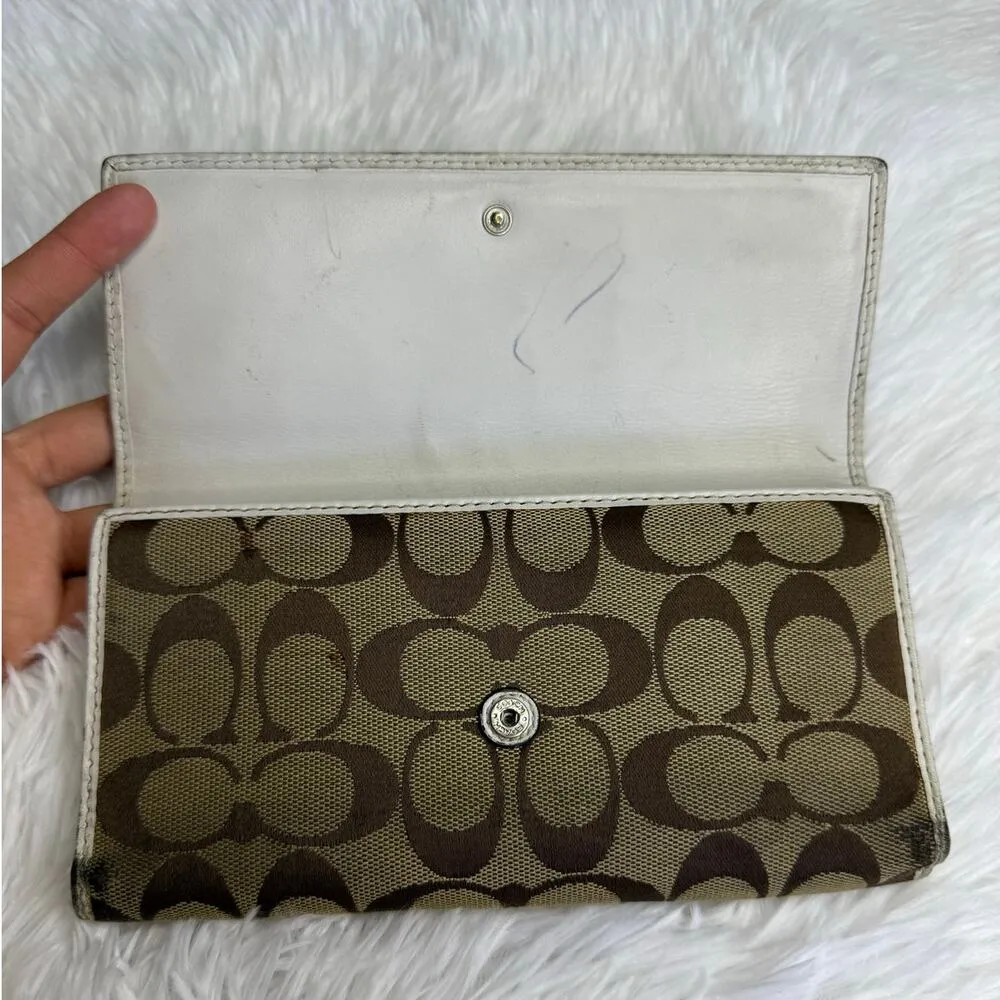 COACH Brown White Signature Canvas Wallet - Image 5
