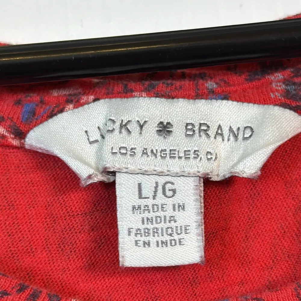 Lucky Brand Paisley Patriotic Red Blue Shirt Knot Front Size Large EUC #4286 - Image 6