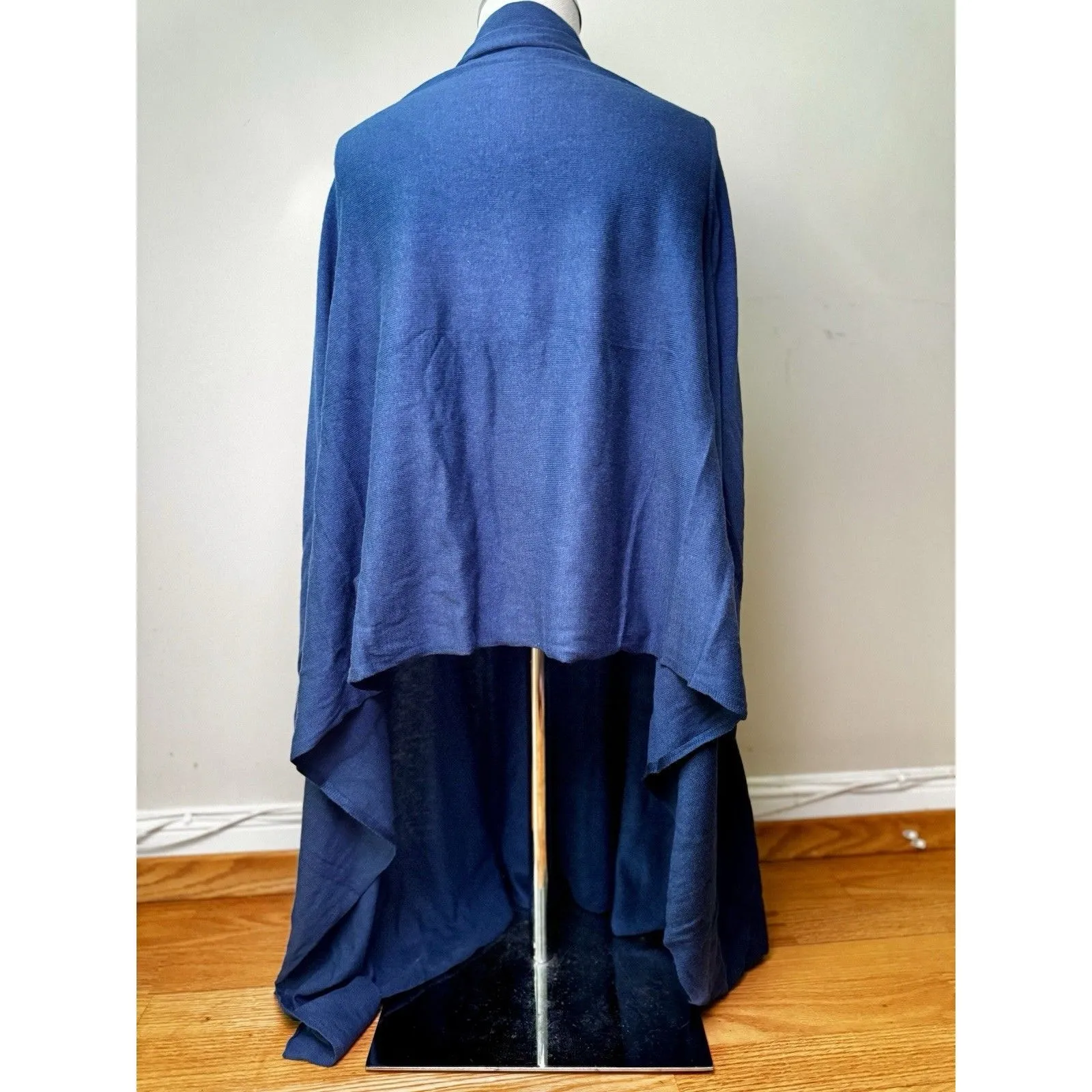 DKNY Women’s Open Duster High Low Cardigan Silk Cashmere Blend Navy Blue Size S - Image 2