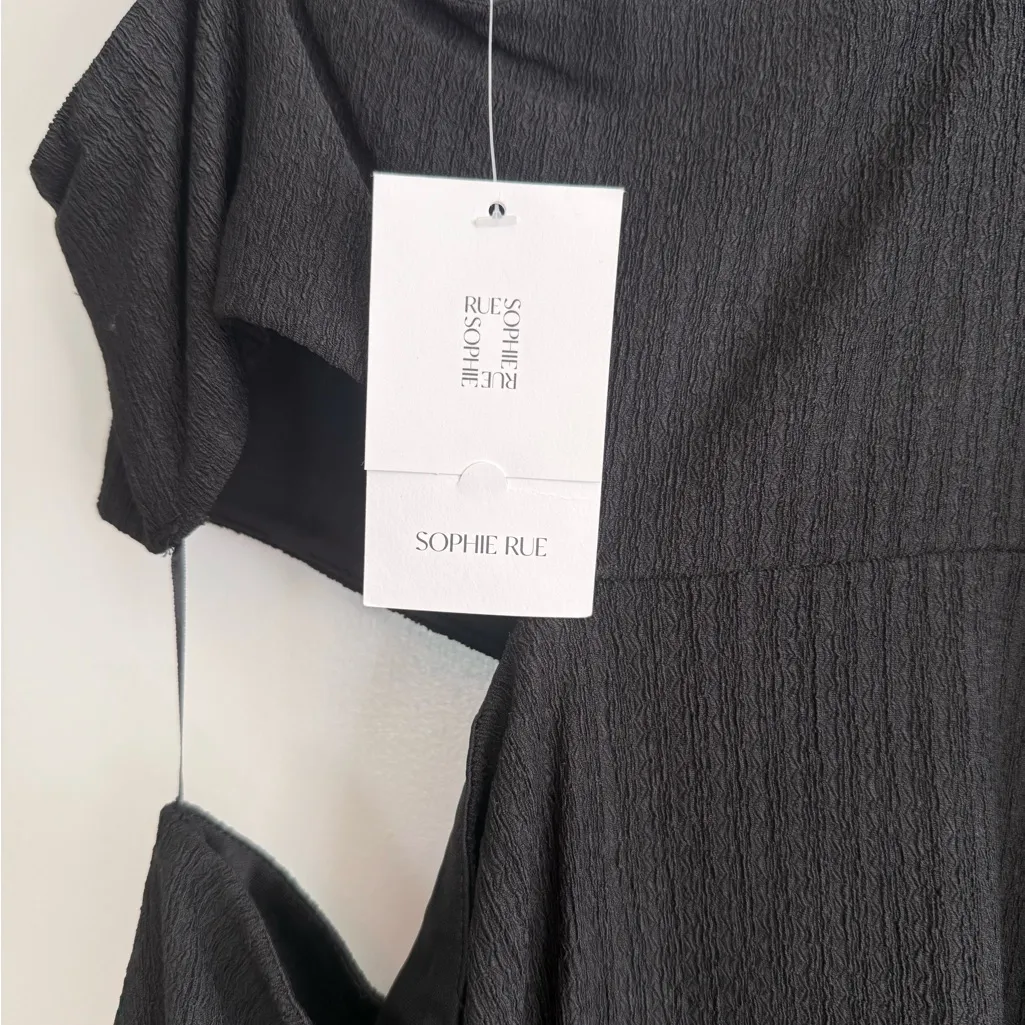 SOPHIE RUE Black Cutout Bodycon Midi Dress Spaghetti Straps Edgy Whimsigoth Chic - Image 3