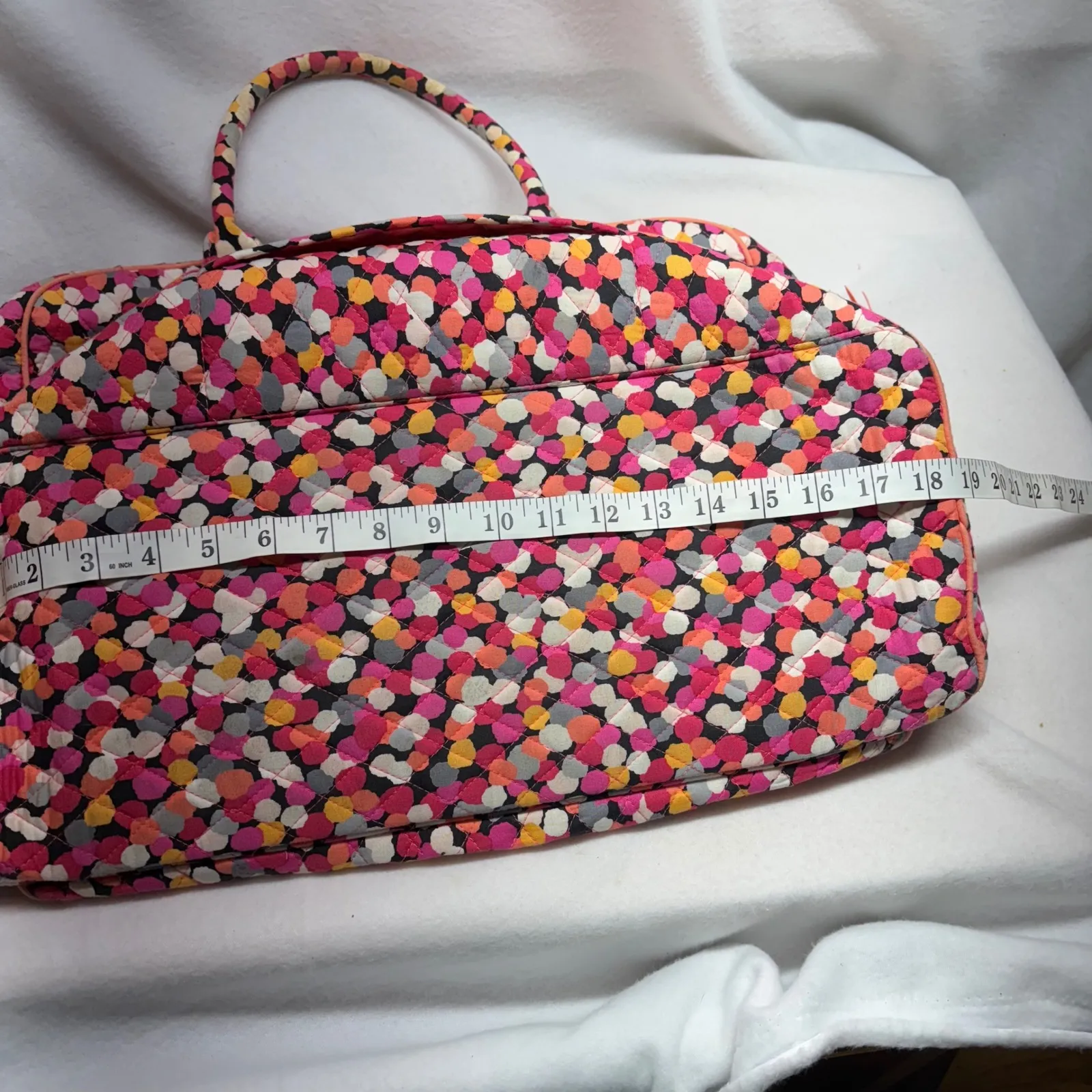 Vera Bradley Quilted Weekender Travel Bag Colorful Dot Print Coral Strap - Image 8