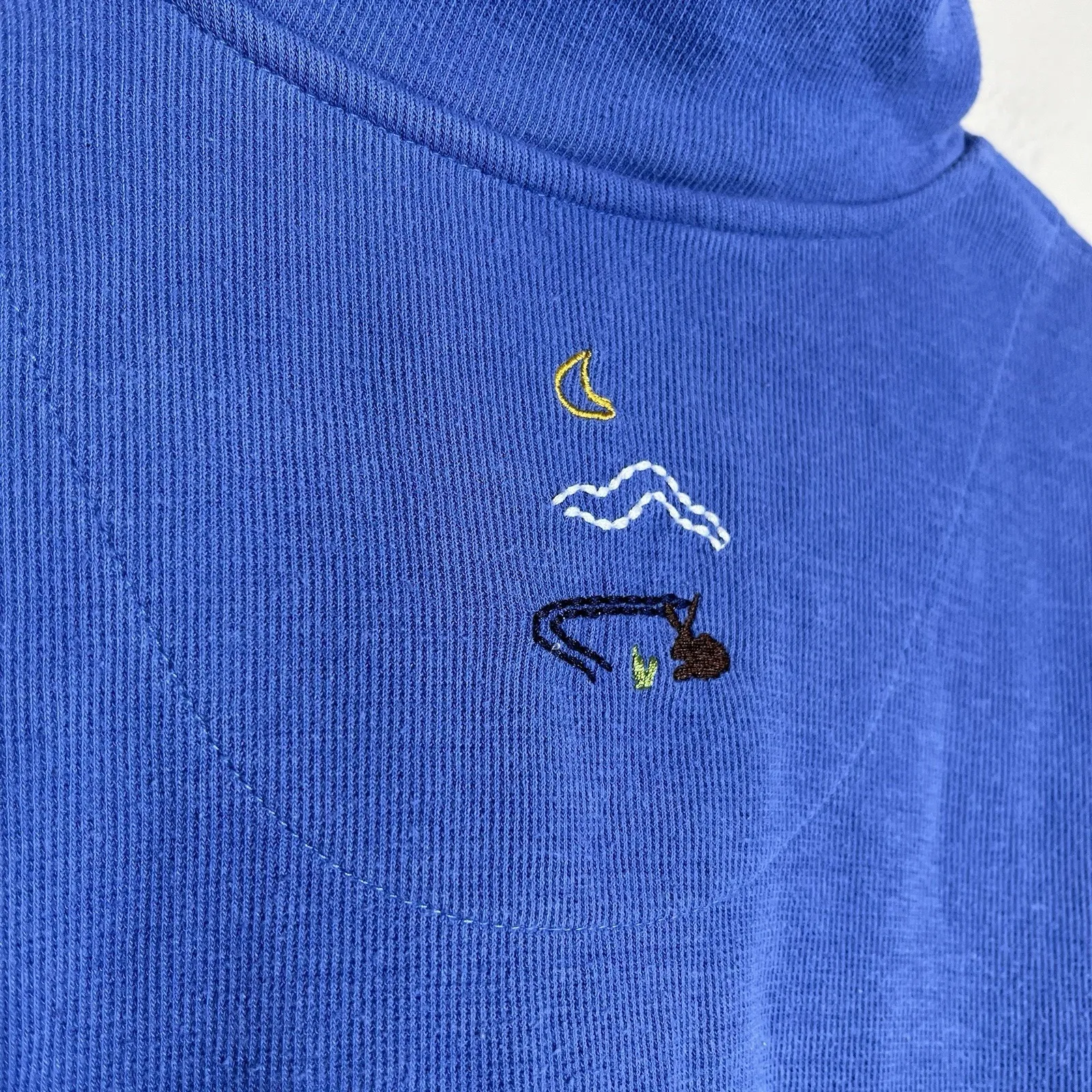 womens quarter zip Pullover Blue Embroidered Preppy Cottage VTG L 90s Nature - Image 6