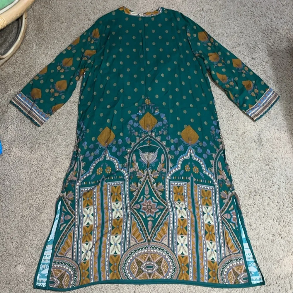 Soft Surroundings Raj Tunic‎ Floral Embroidered Ethnic Boho Maxi Kaftan Dress L - Image 4