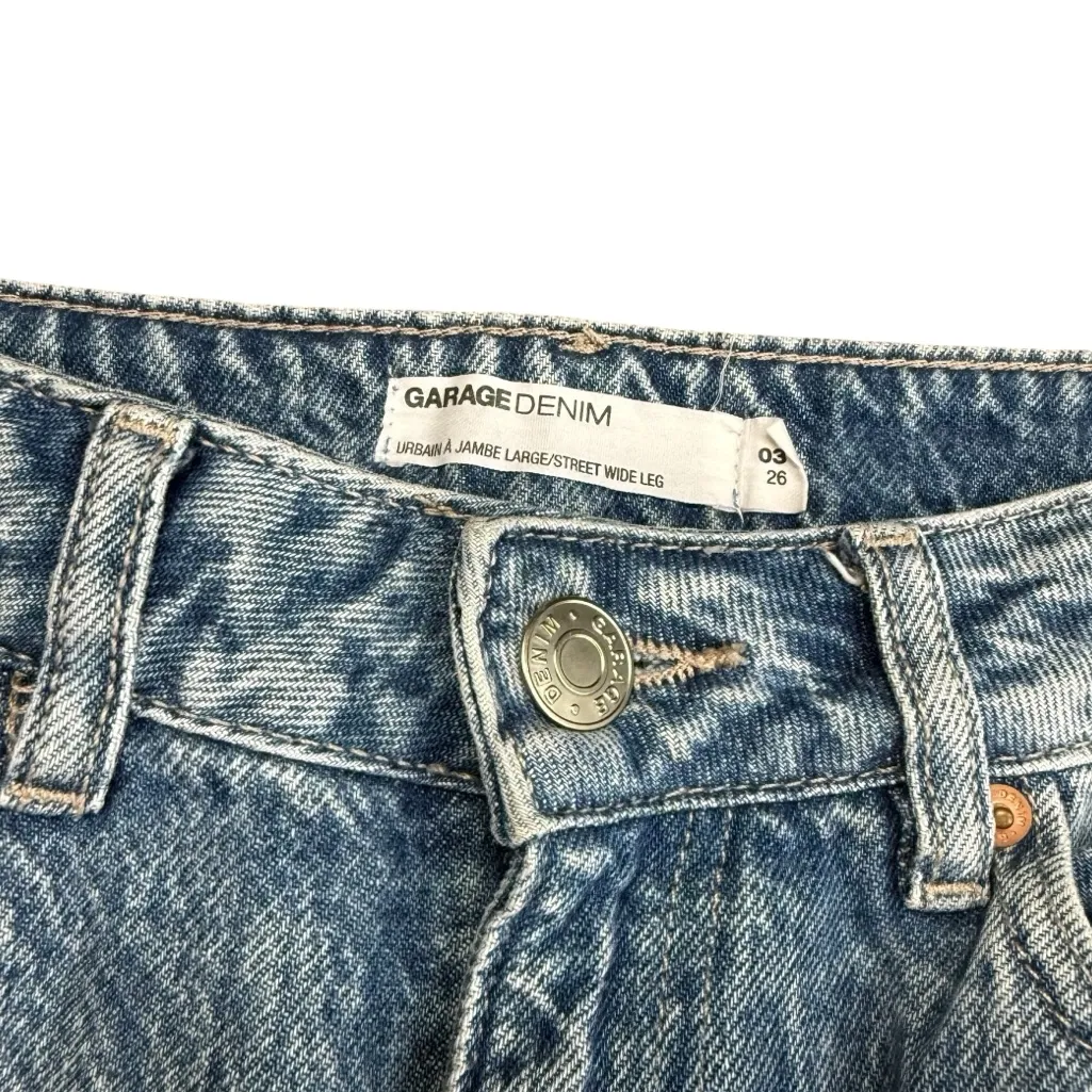 Garage Denim Size 26 Wide Leg Baggy Jeans Blue Acid Wash Raw Hem‎ Streetwear - Image 2