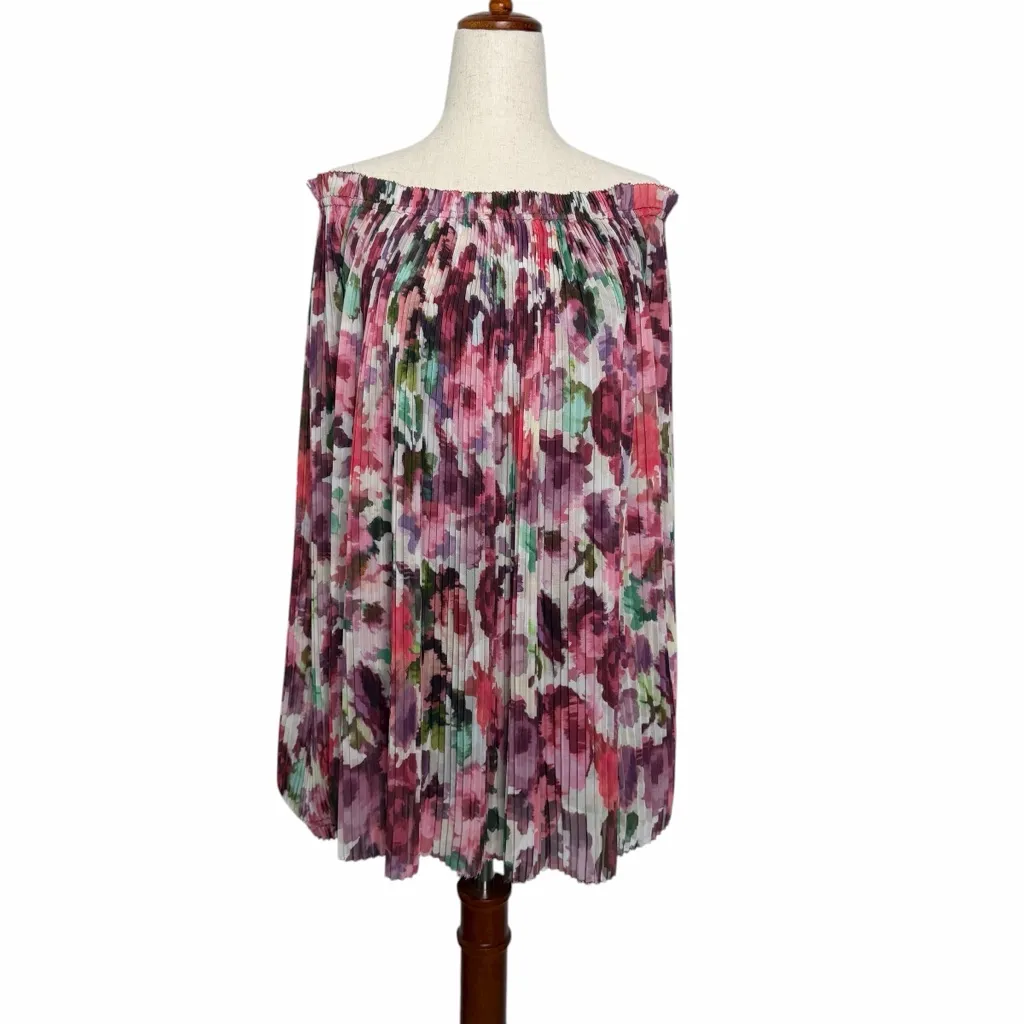 St. John Brigette Floral Print Georgette Pleated Blouse - Image 4