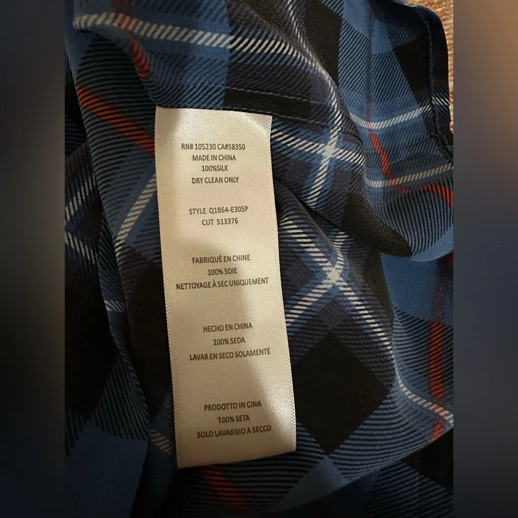 Equipment Femme Kurt Plaid Riley Silk‎ Tee blouse Blue Size S designer oversized - Image 3