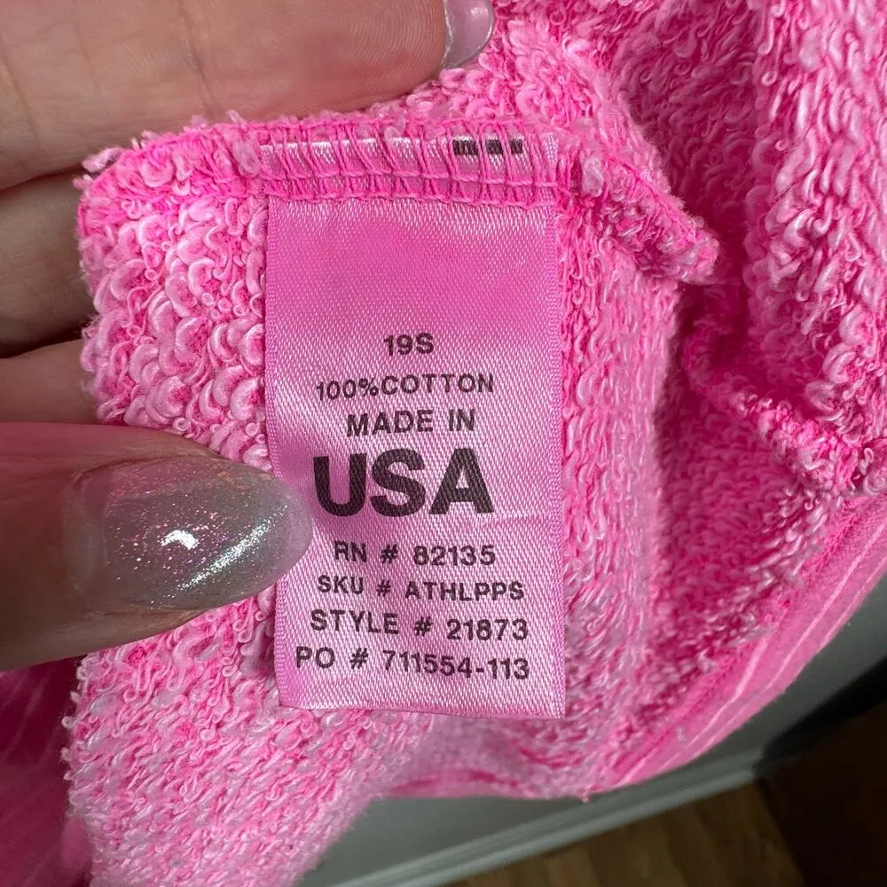 Fresh Produce Top Women L Pink Stripe 3/4 Sleeve Terry Cloth Made in USA Spring - Image 4