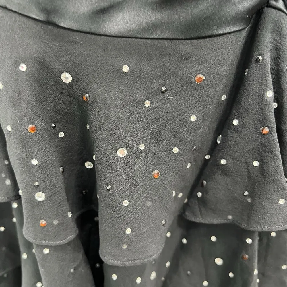 Vtg Betsey Johnson Evening Sz 6 Silk Dress Whimsigoth Tiered Bling Sexy Ruched - Image 6