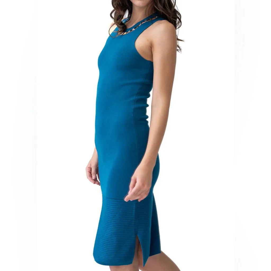 Adrienne Landau Onyx Jeweled Neck Sunstone sleeveless knit dress size Small - Image 3