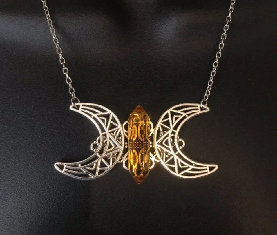 Citrine Crystal Crescent Necklace - Image 3