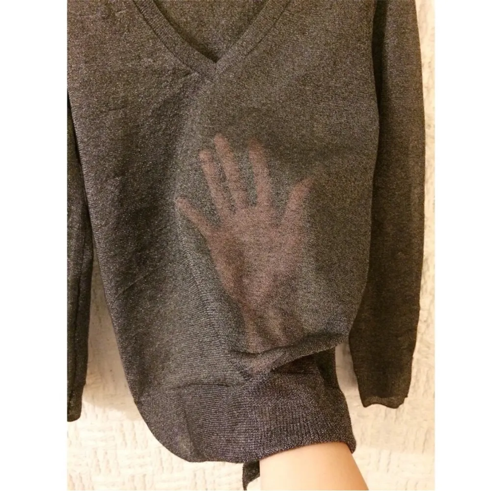 All Saints V-Neck Jumper Flip Back Grey Gray Shimmer Sweater Top 6 Small - Image 4