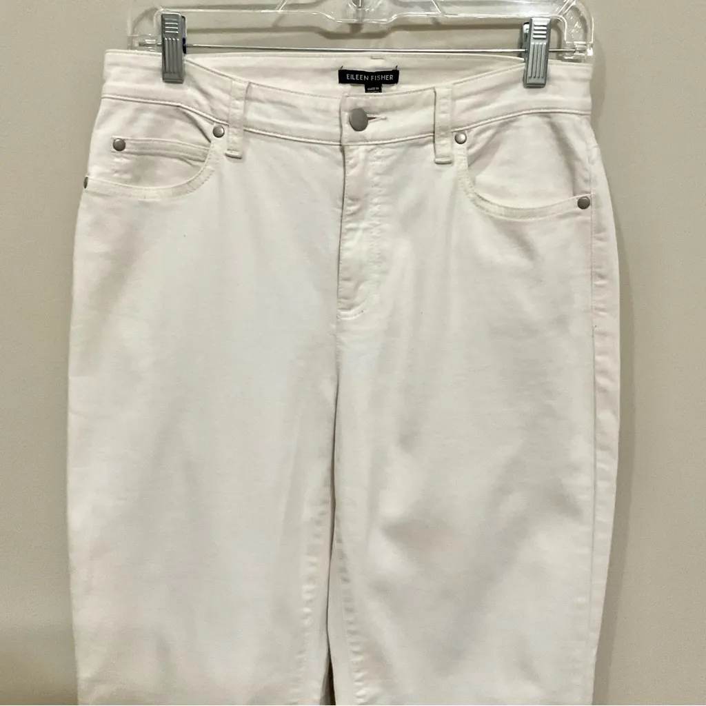 Eileen Fisher Organic Cotton Jeans Sz 4 Straight Leg Ivory New Stretch - Image 3