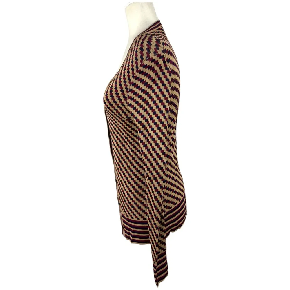 Brooks Brothers Women's Medium Geometric Patterned Cardigan Tan Black Burgandy - Image 8