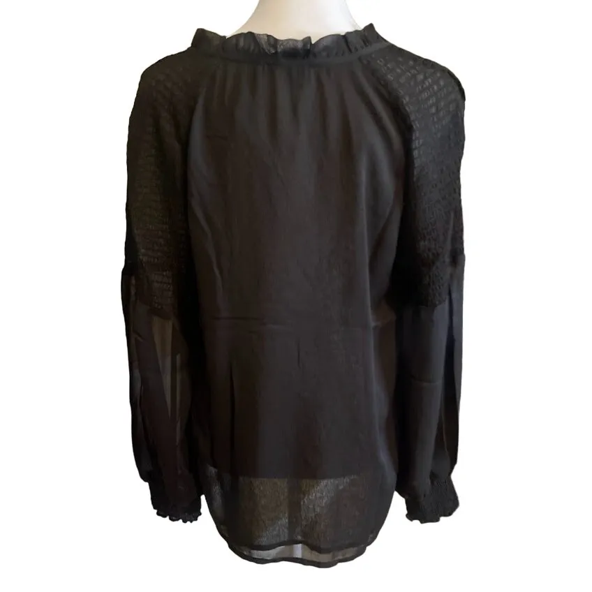 Ellen Tracy Black Raglan Sleeve Smocked Trim Blouse Size Medium NWT - Image 5