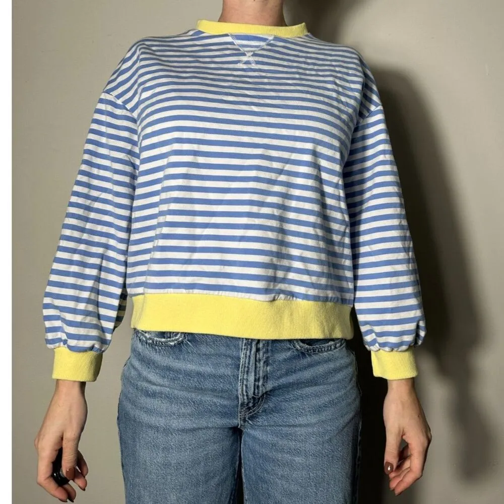 Blue White Striped Preppy Crewneck Size M - Image 2