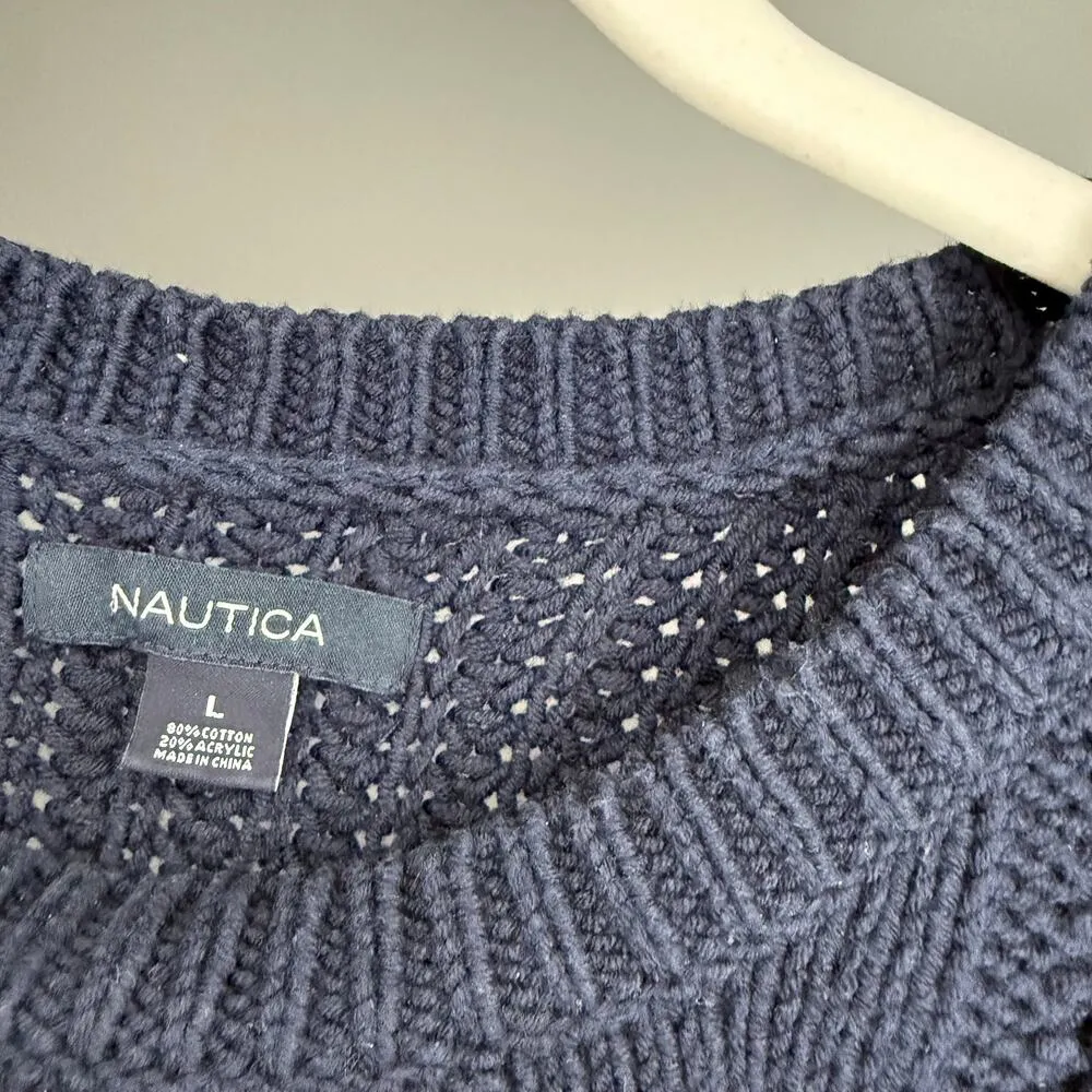 L Nautica Cable Knit Navy Blue Sweater - Image 2