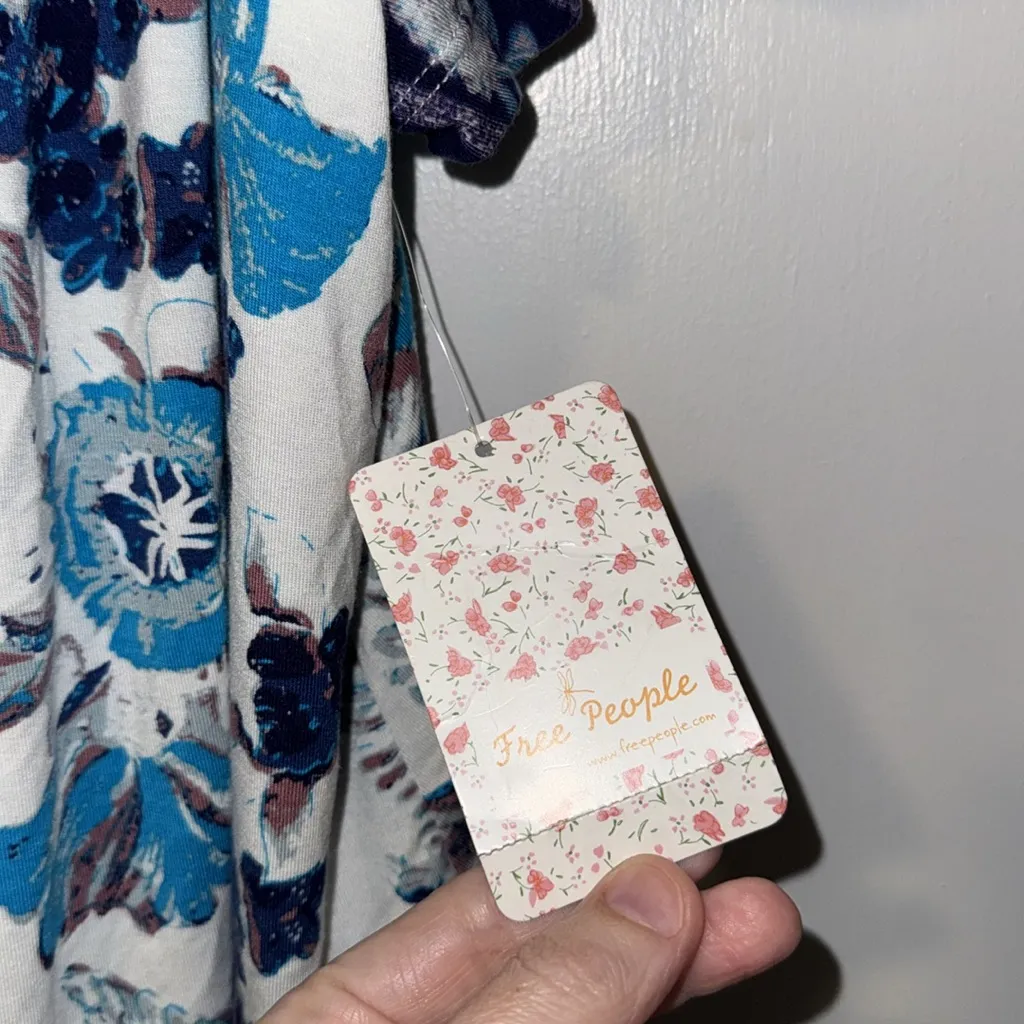 Free People Baja Babe Cold Shoulder Top Blue & Ivory Boho Women’s Small S - Image 13