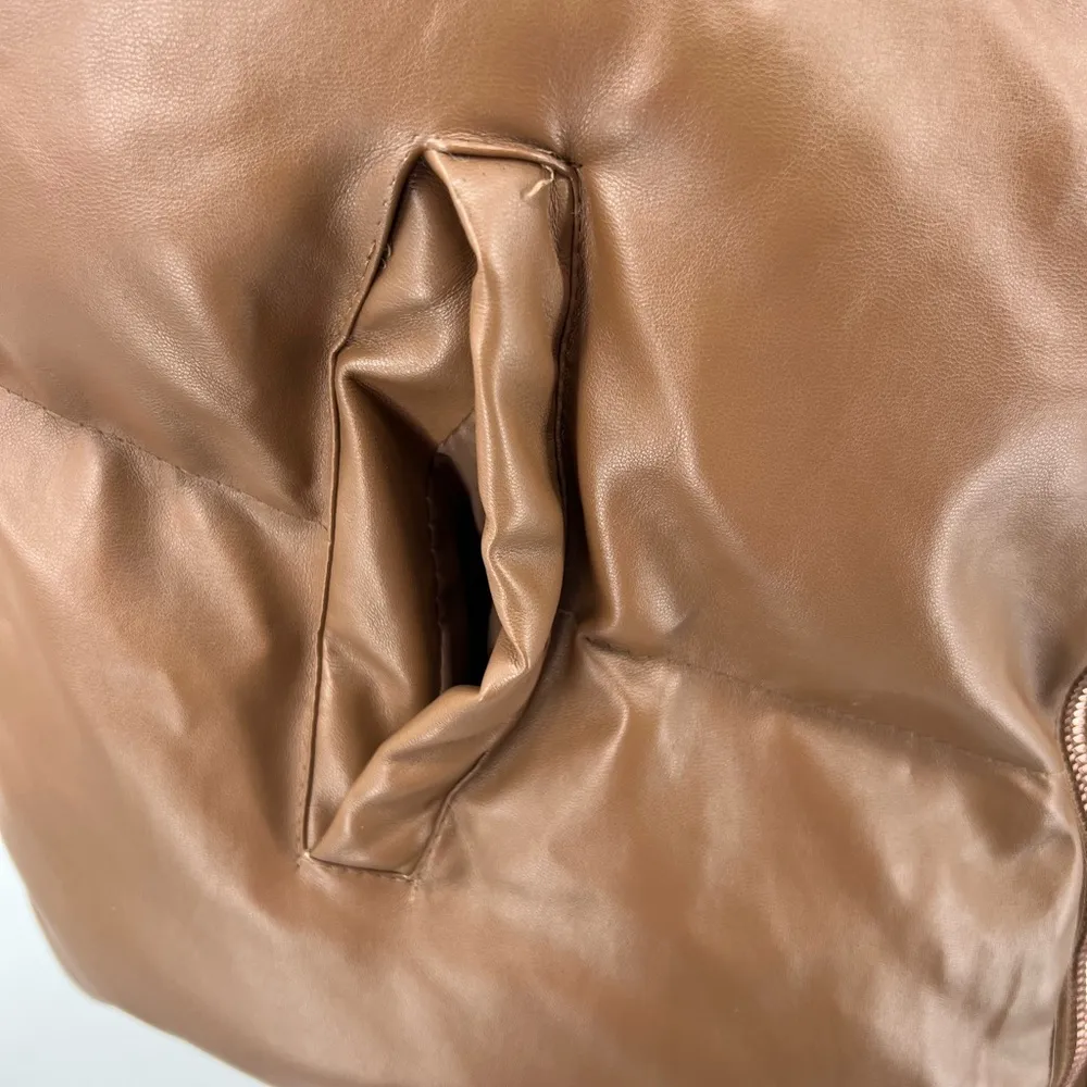 Cavalini XL faux leather puffer vest hooded winter fall outdoor neutral gorp - Image 5