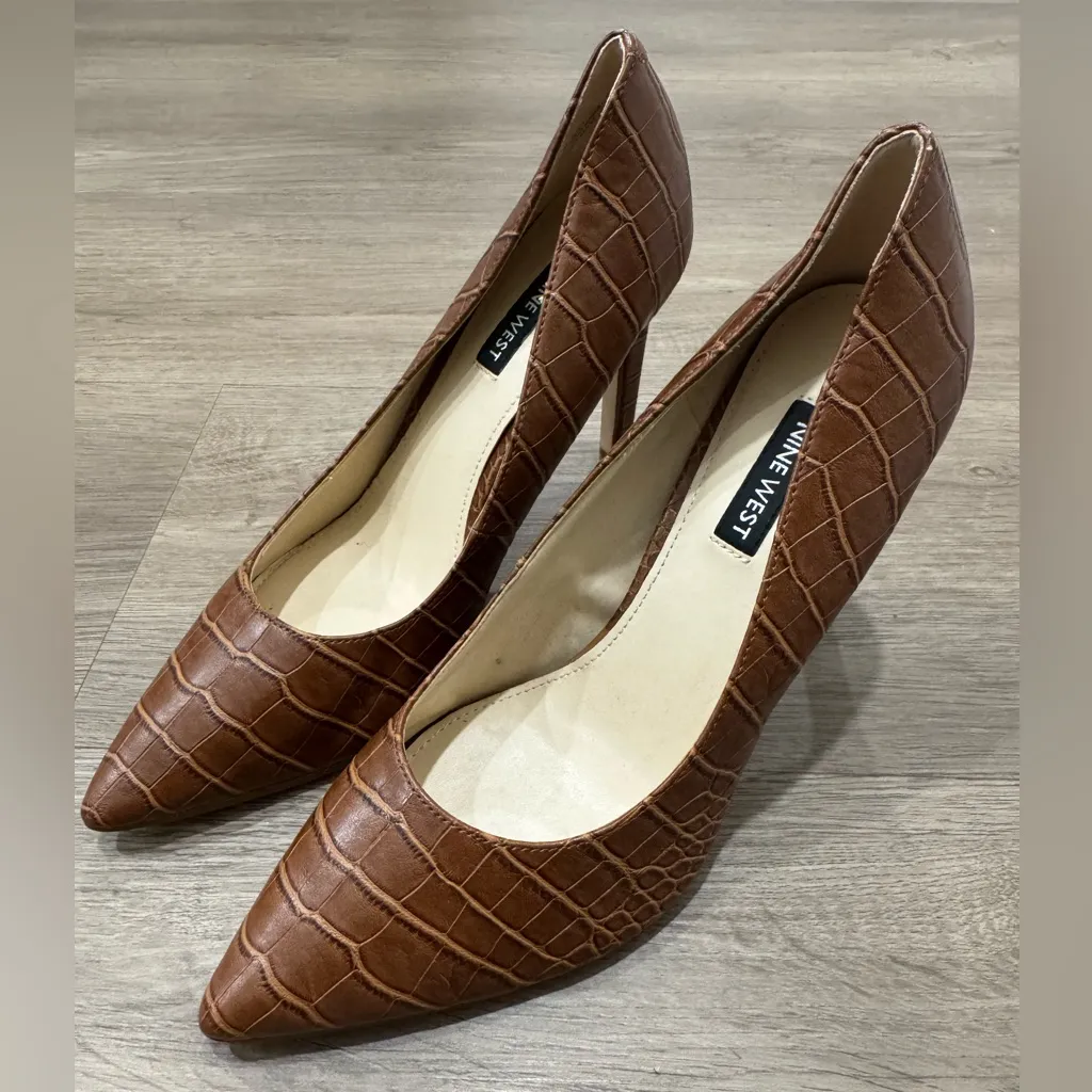 New Nine West Tatiana Pointy Toe Crocodile Embossed Leather Pumps Heels Size 7 - Image 7