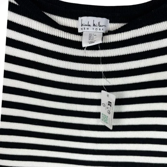 NWT Nicole‎ Miller New York Black White Striped Sleeveless Knit Midi Dress sz L Size L - Image 3