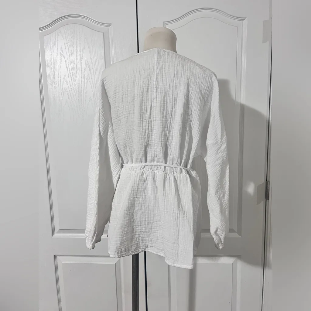 Plus Size Ava & Viv 100% Cotton‎ V Neck Blouse with Tie - sz X/14W - Image 4