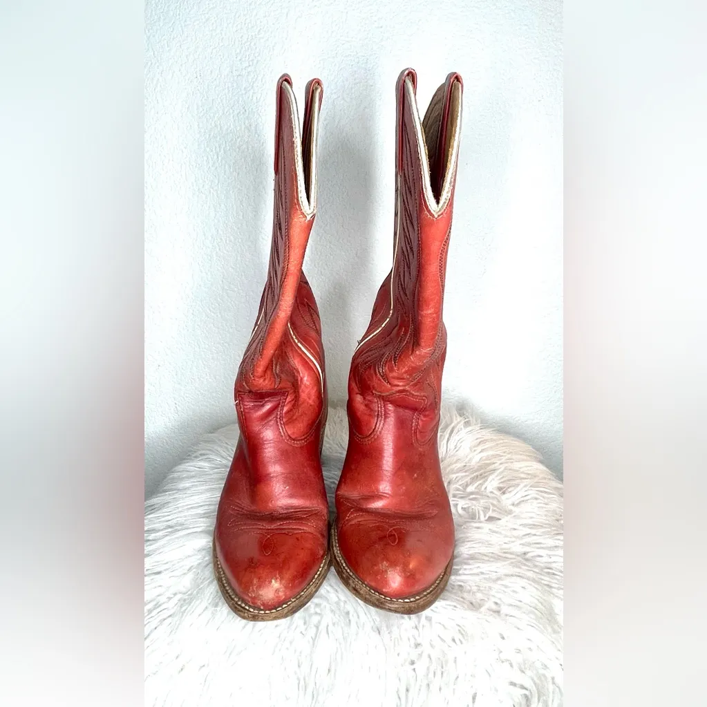Double H western boots burnt orange heeled rounded toe cowgirl boots wide calf Size 7.5 - Image 2